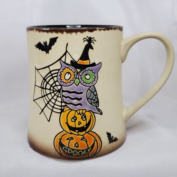 2021 Halloween coffee mug owl Jack o lantern Spectrum Designz stoneware - Picture 2 of 7